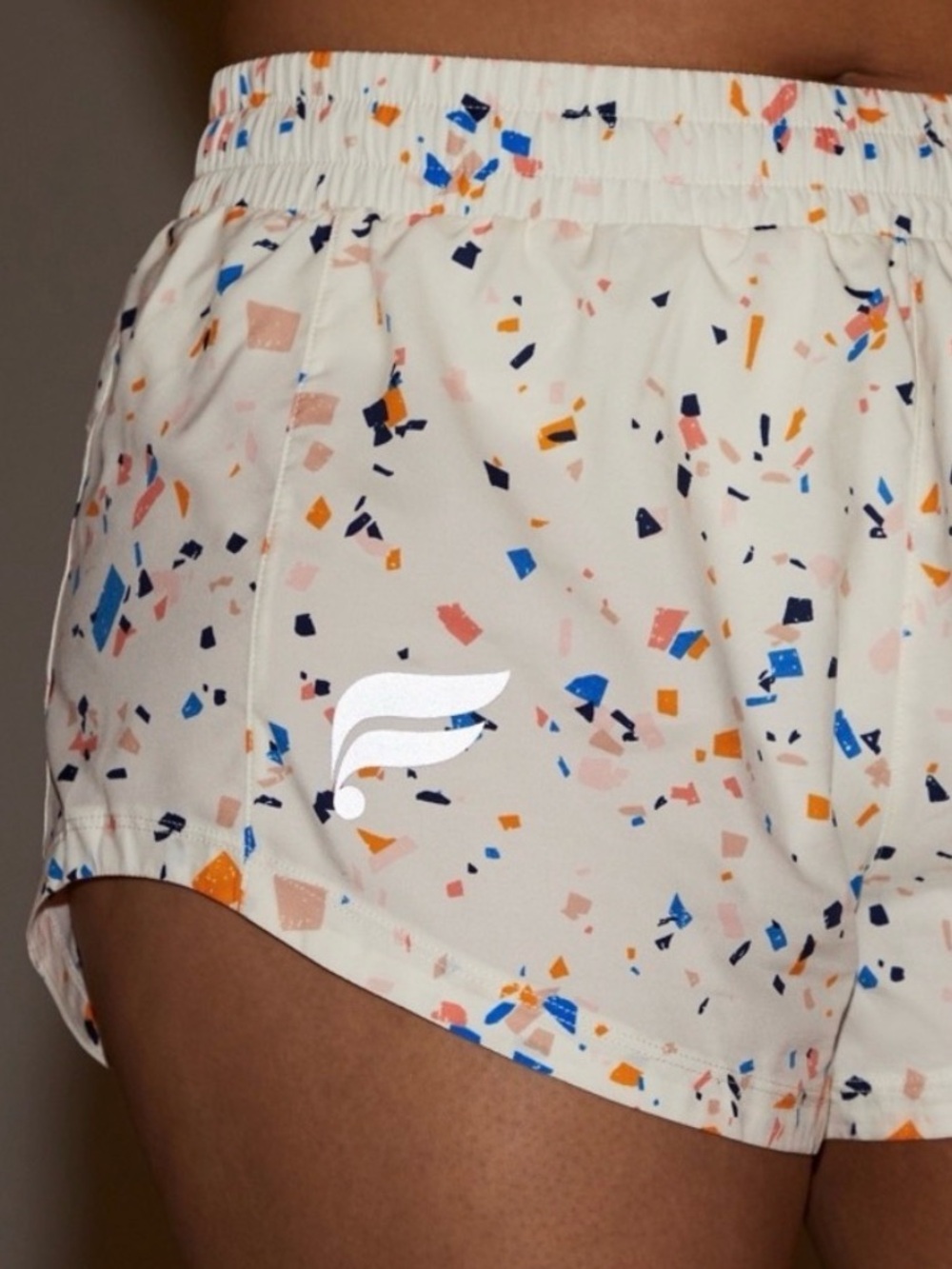 Fabletics Eco Full Speed Run 2” Confetti Athletic Shorts Blue & Orange Accents S